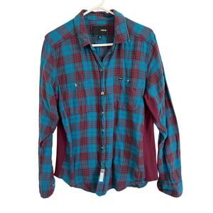 Hurley Blue & Burgundy Button Down Plaid Shirt, Women's Large